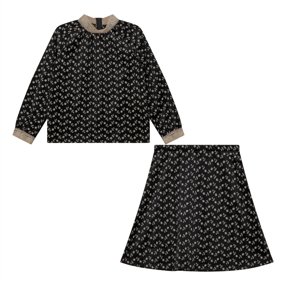 Embroidered Velvet 2pc Set in Black Print by Space Grey