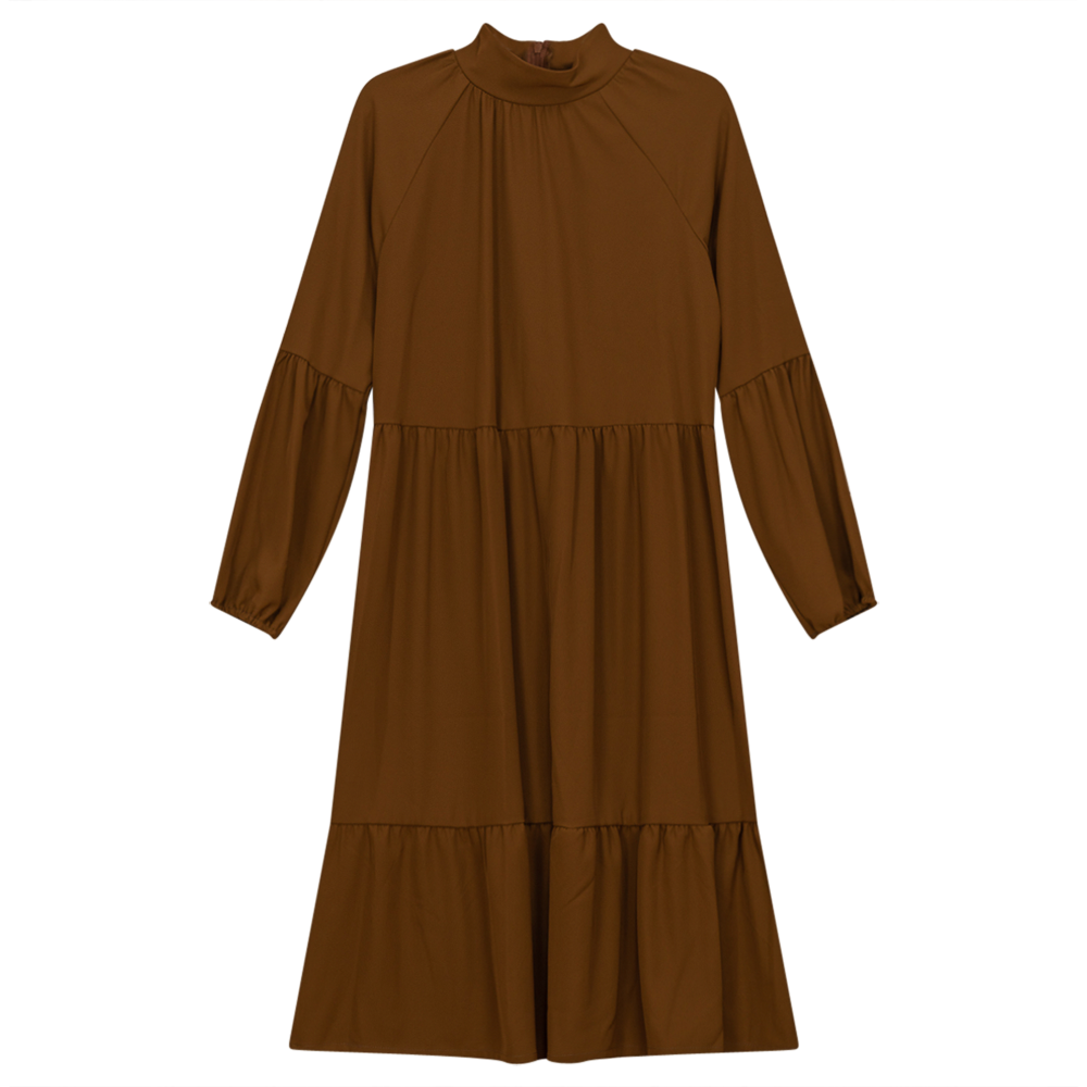 Tiered Dress With Zip in Cognac by Noni