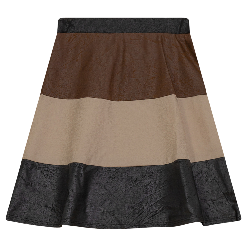 Three Tone A-Line Skirt in Cognac Offwhite Black by Hopscotch