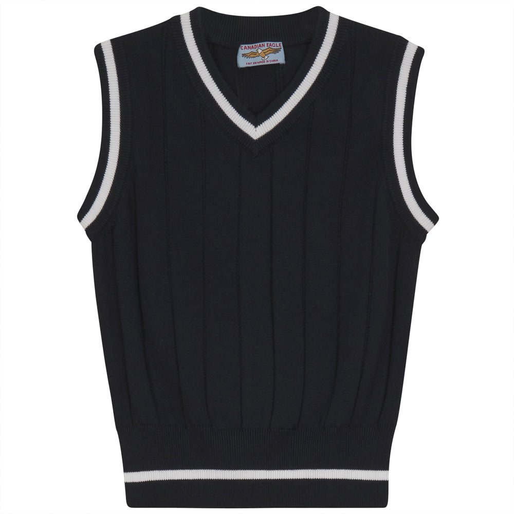 Basic White Detail Wide Rib Vest in Dark Navy White by Canadian Eagle