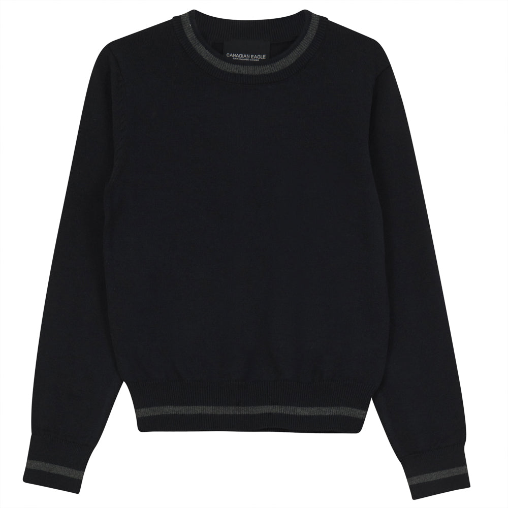 Basic Grey Detail Crewneck Sweater in Dark Navy White by Canadian Eagle