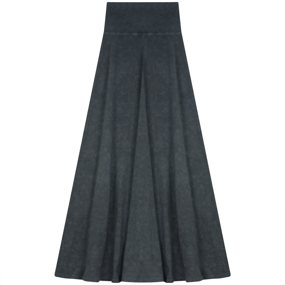 Rib Long Skirt in Dark Grey Wash by Red Myth