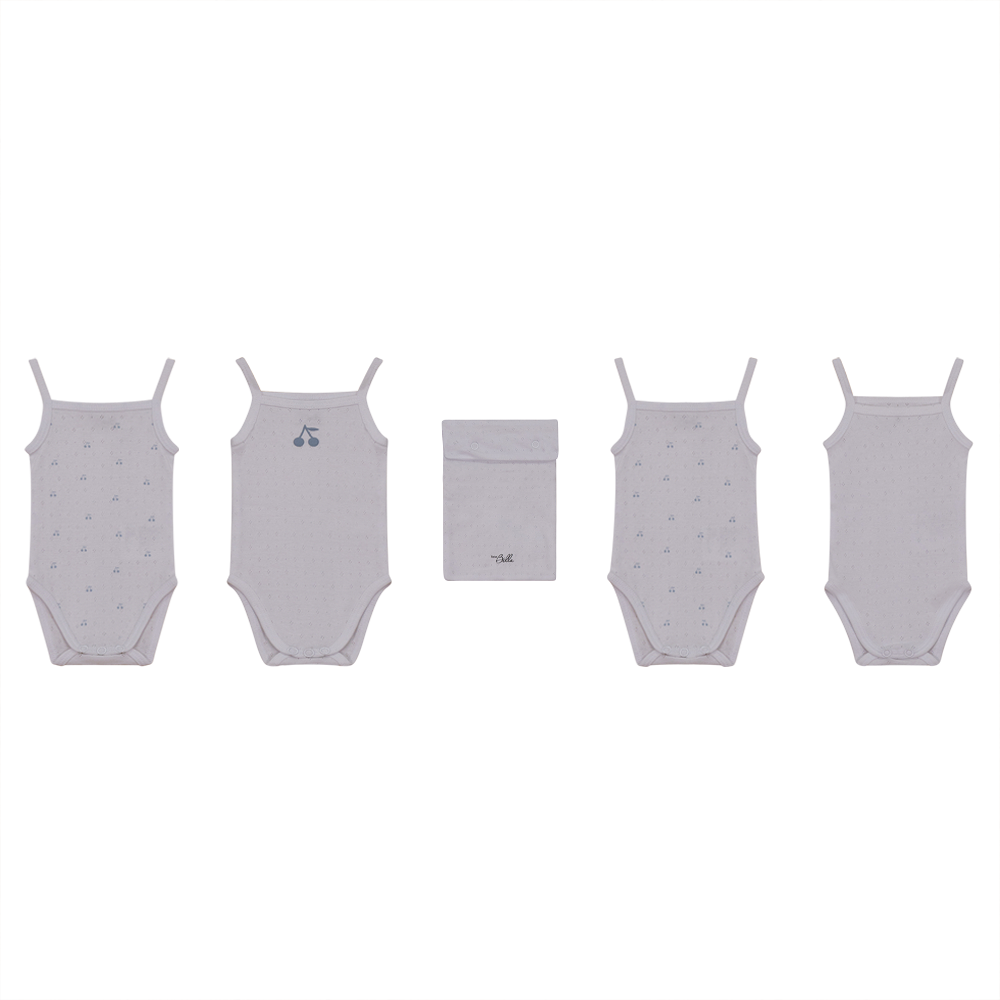 Pointelle Undershirt With Cherry Print in White Blue by Bebe Bella