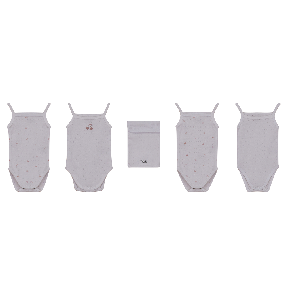 Pointelle Undershirt With Cherry Print in White Mauve by Bebe Bella