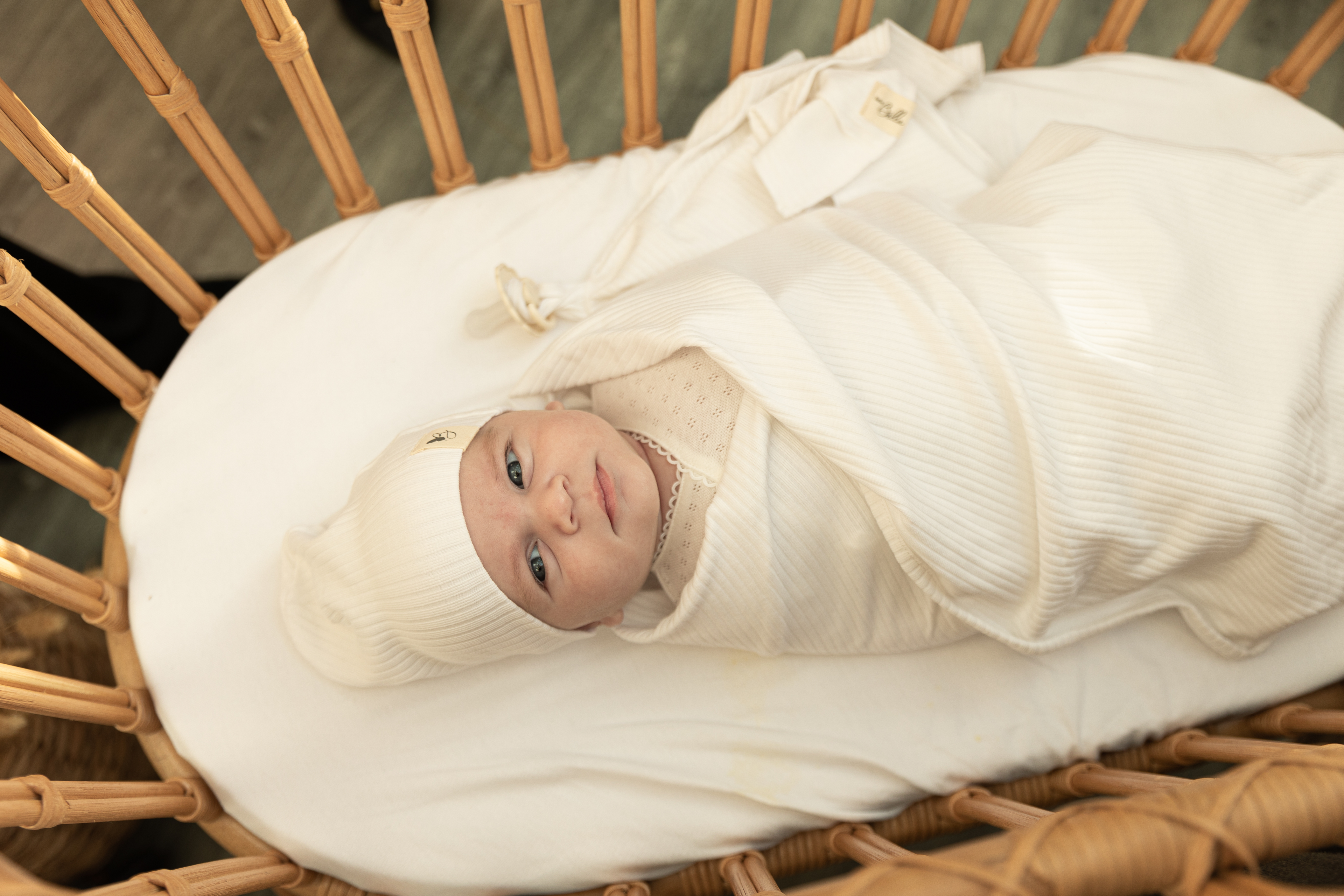Gift Boxed Rib Swaddle Set in White New Born by Bebe Bella