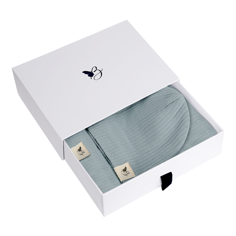 Gift Boxed Rib Swaddle Set in Blue New Born by Bebe Bella