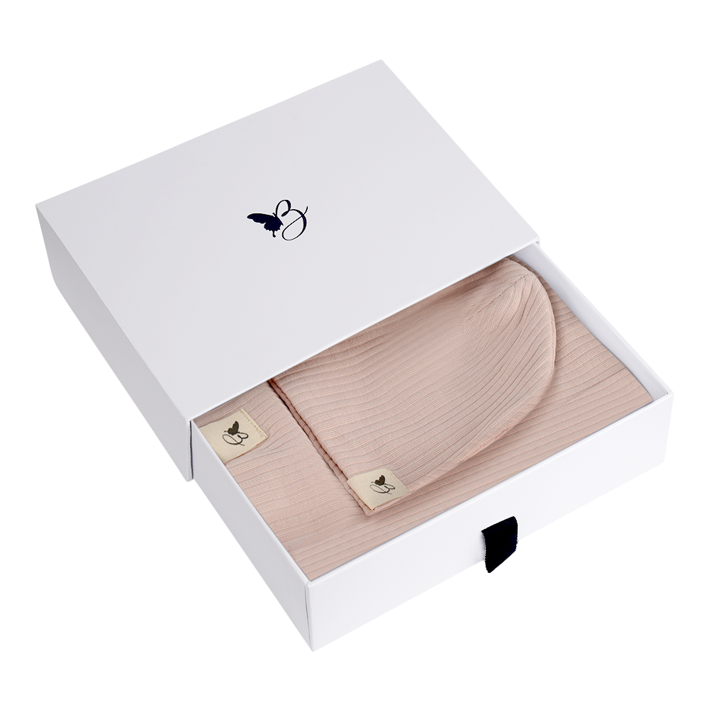 Gift Boxed Rib Swaddle Set in Petal New Born by Bebe Bella