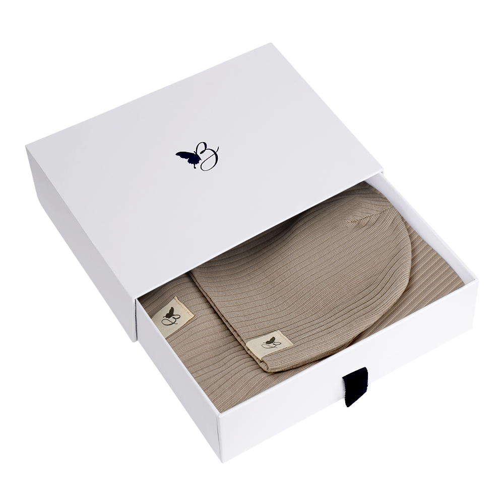 Gift Boxed Rib Swaddle Set in Stone New Born by Bebe Bella