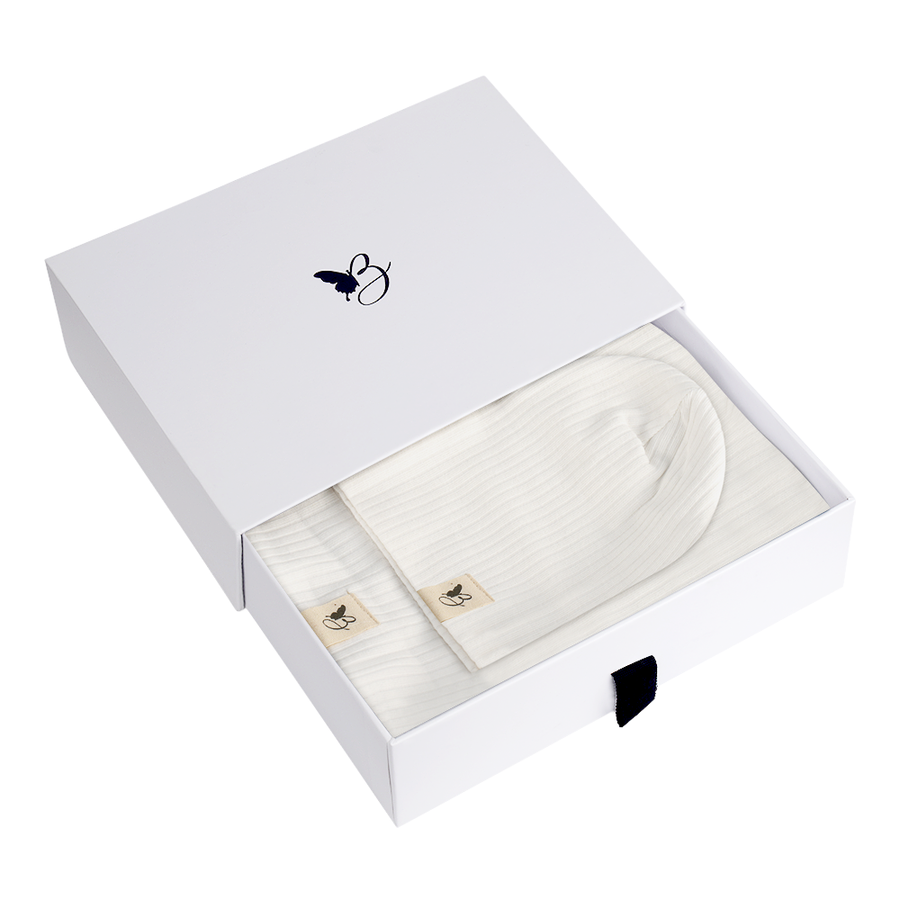 Gift Boxed Rib Swaddle Set in White New Born by Bebe Bella