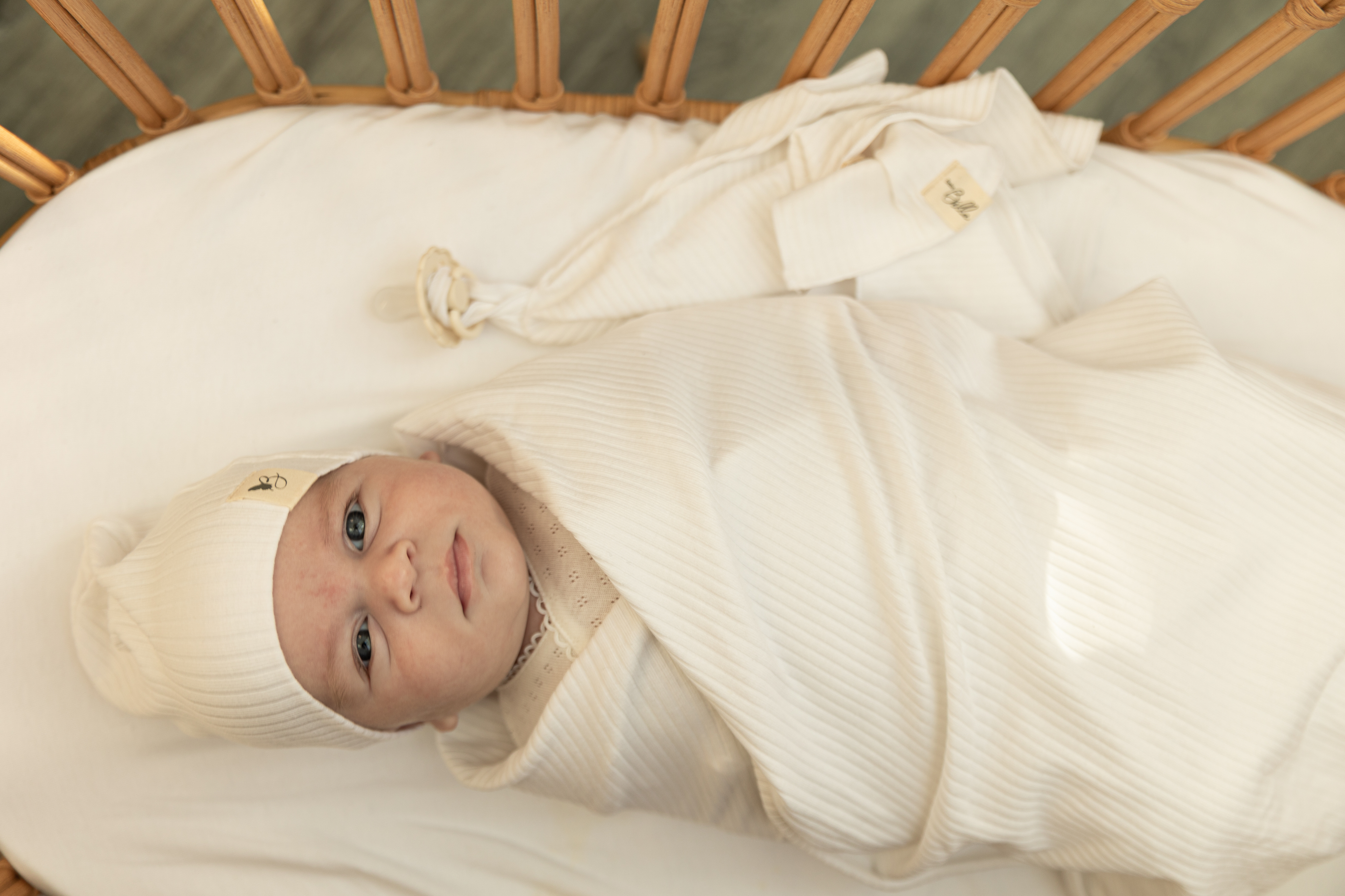 Gift Boxed Rib Swaddle Set in White New Born by Bebe Bella