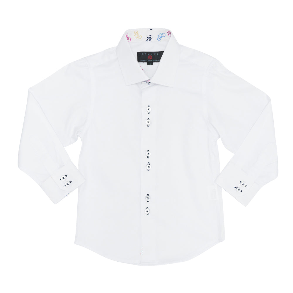 Long Sleeve Contrast Dress Shirt in White by Samuel Jr