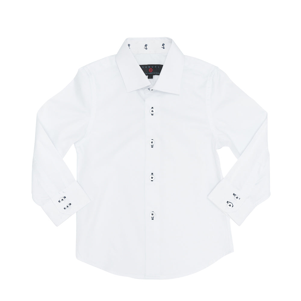Long Sleeve Contrast Dress Shirt in White by Samuel Jr