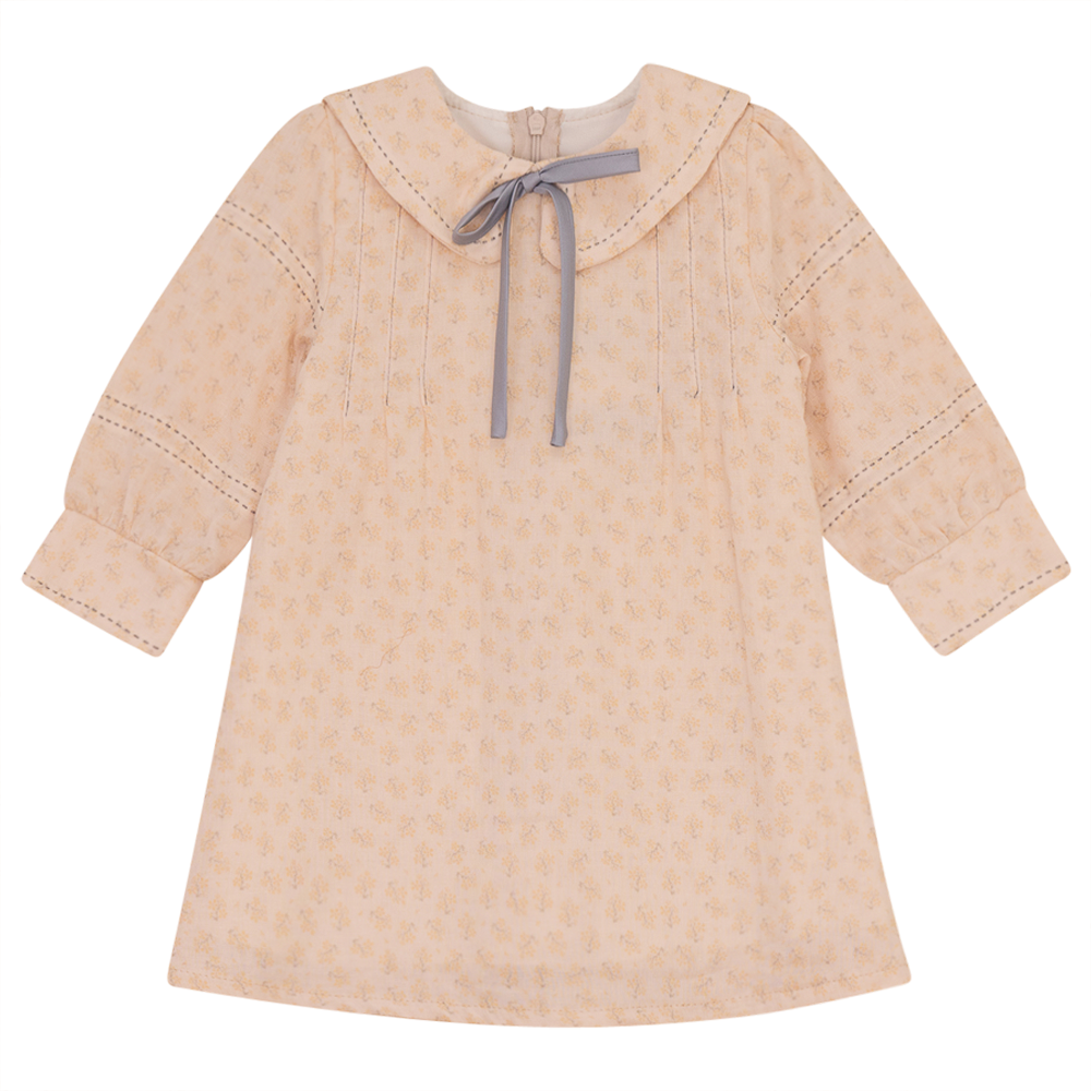 Printed Dress With Contrast Stitch in Peach Grey by Space Grey