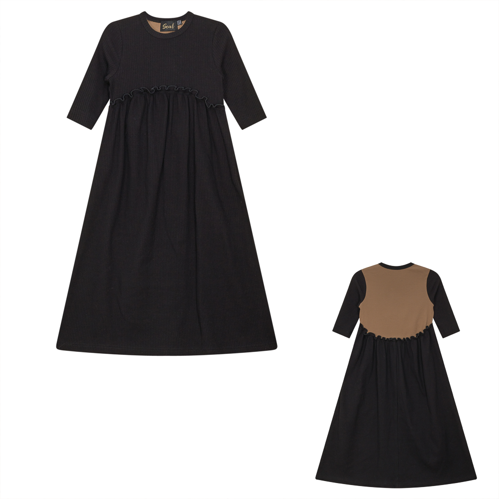 Dress With Contrast Back in Black Tan by Cindy