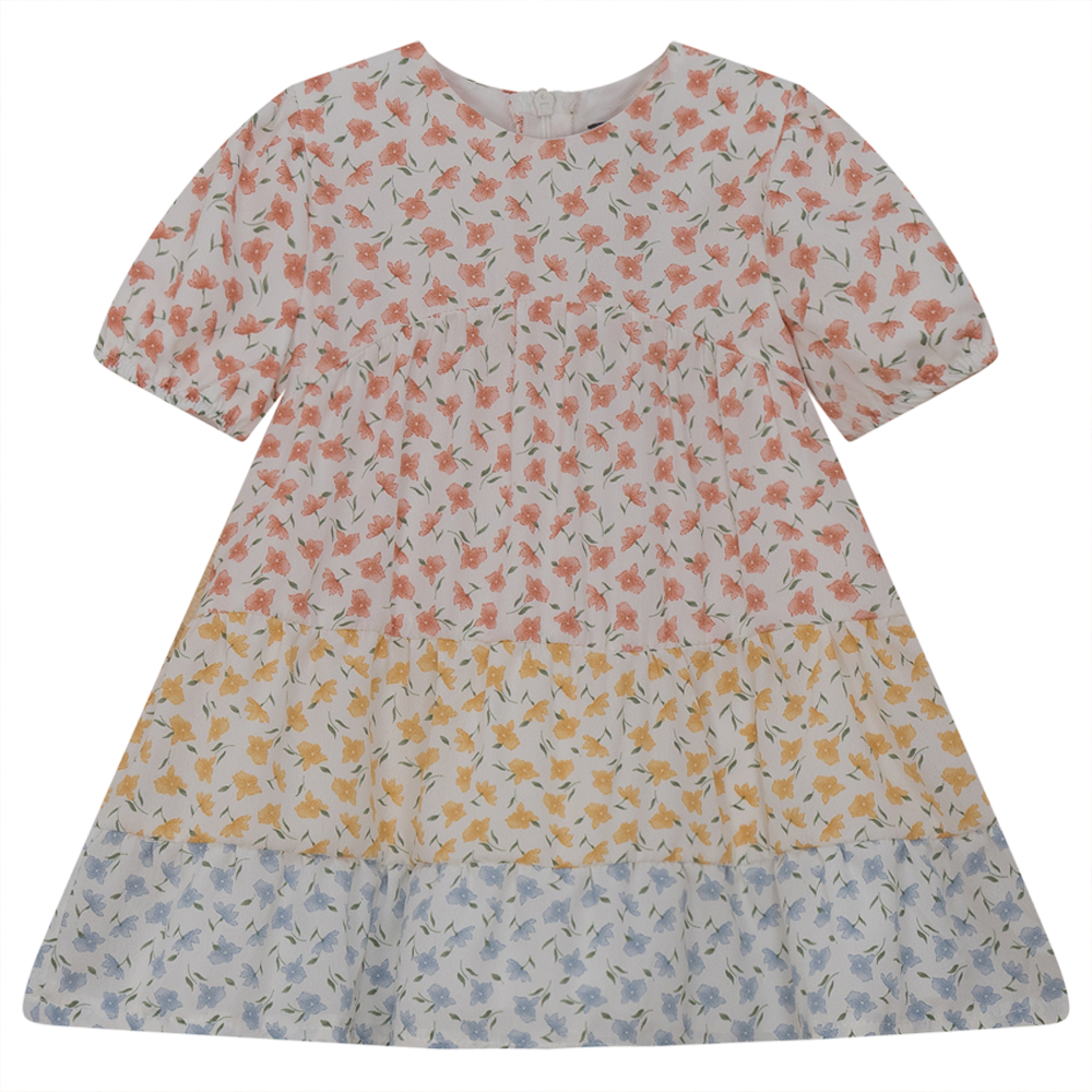 Three Tiered Floral Dress in Rust Yellow Blue by Abigail