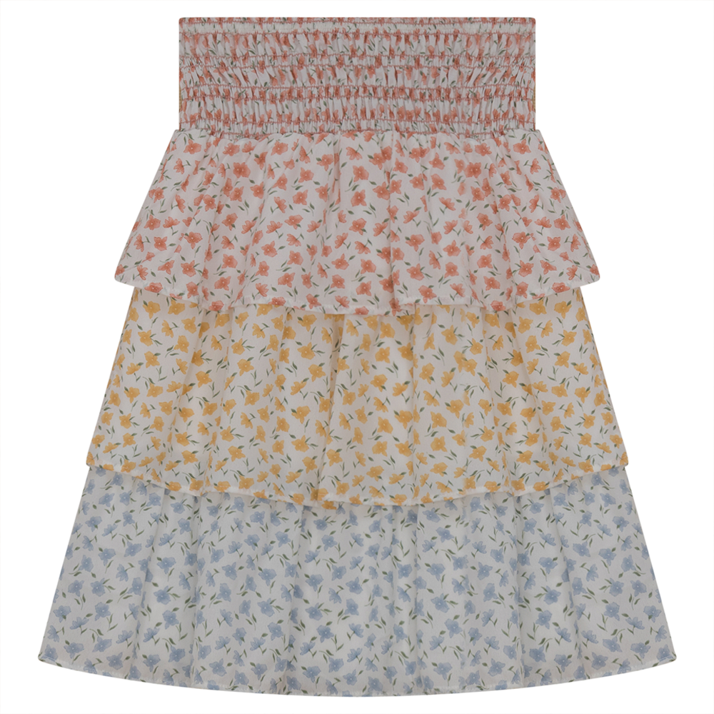 Three Tiered Floral Skirt in Rust Yellow Blue by Abigail