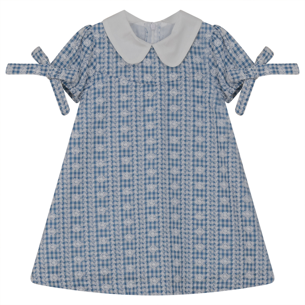 Embroided Gingham Dress in Blue Print by Abigail