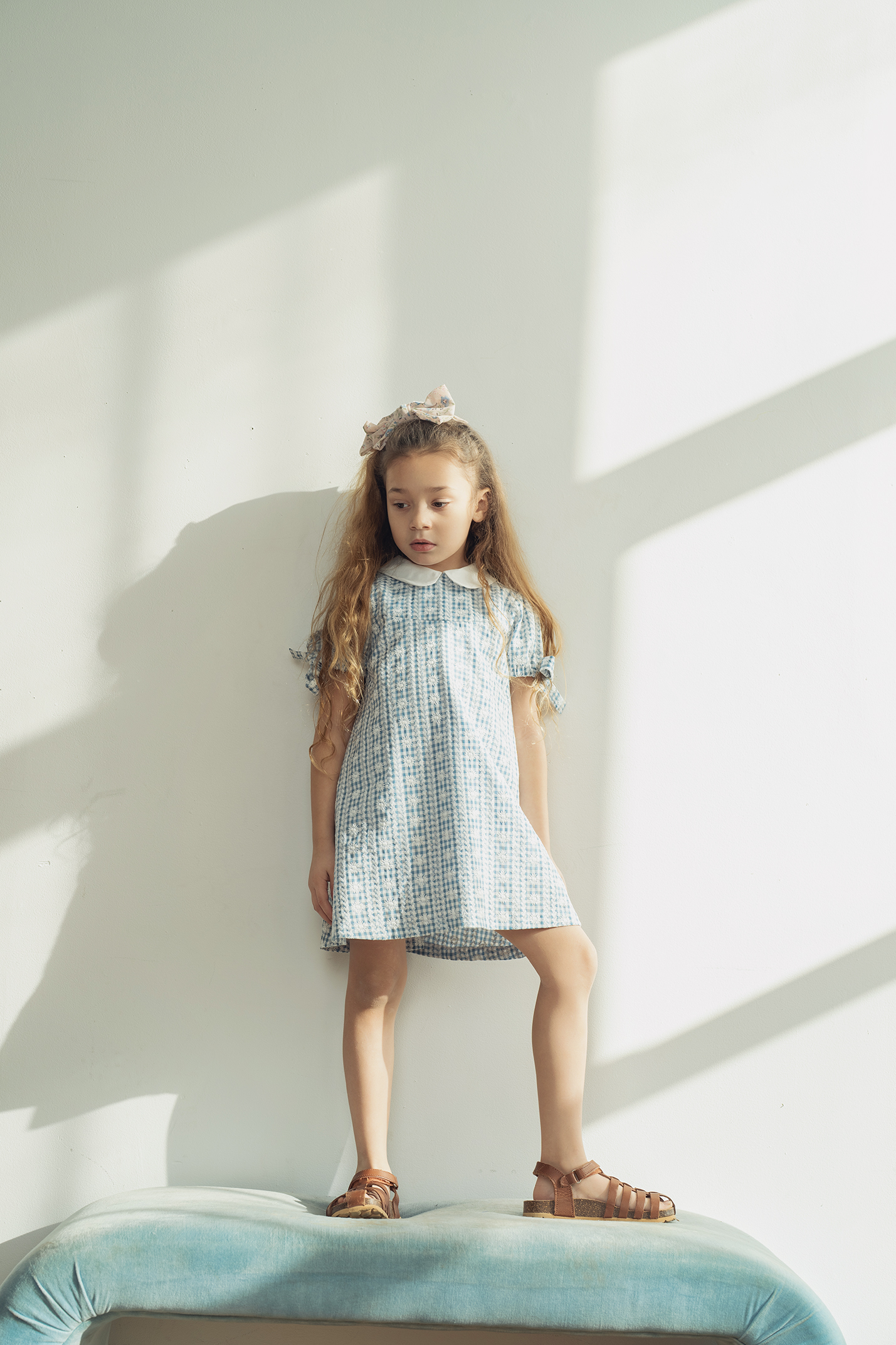 Embroided Gingham Dress in by Abigail