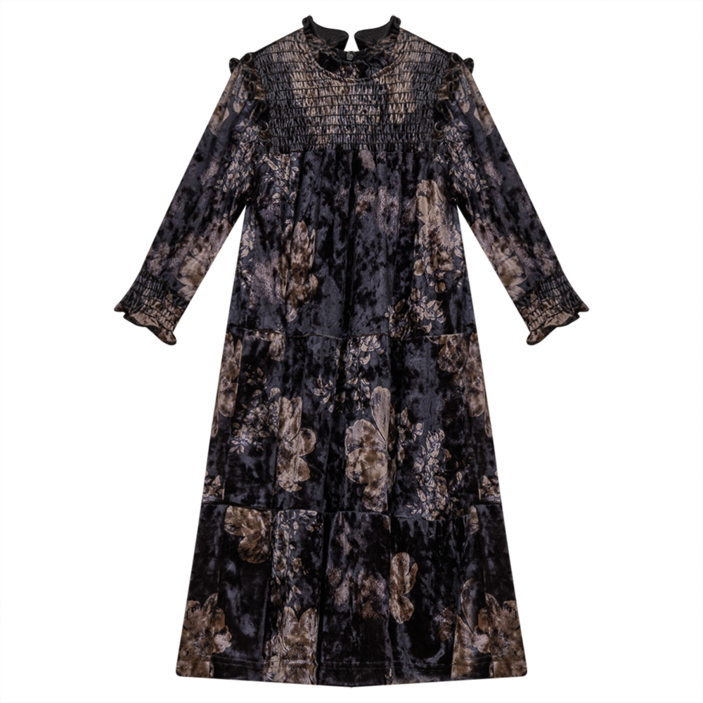 Velvet Tiered Dress With Floral Print in Floral by Seal