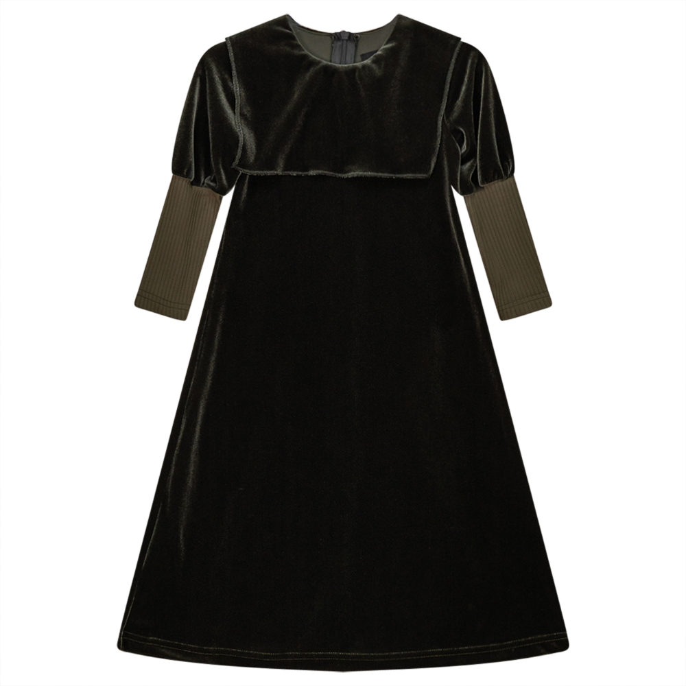 Velvet Sailor Robe Dress With Zip in Olive by Cindy