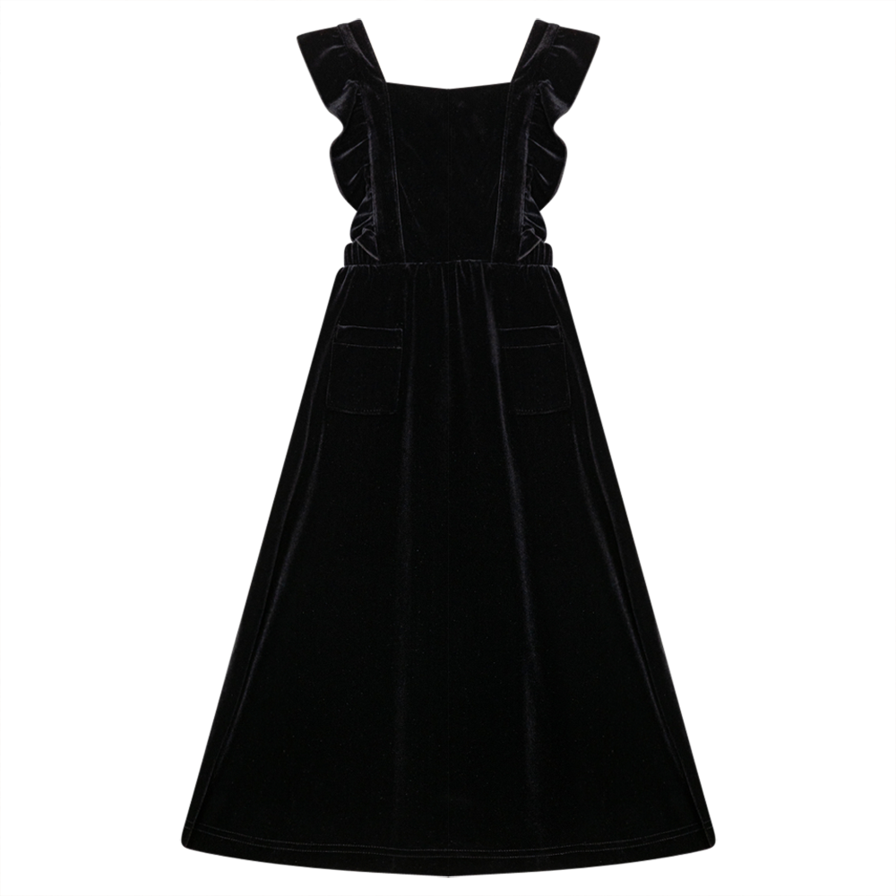Long Jumper With Ruffles Around Straps in Black by Lola
