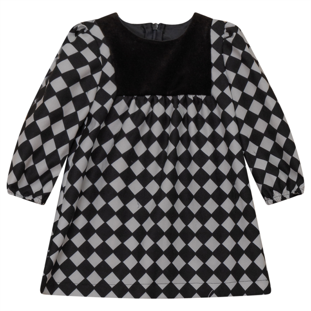Checkered Dress With Black Contrast in Black Offwhite by Abigail