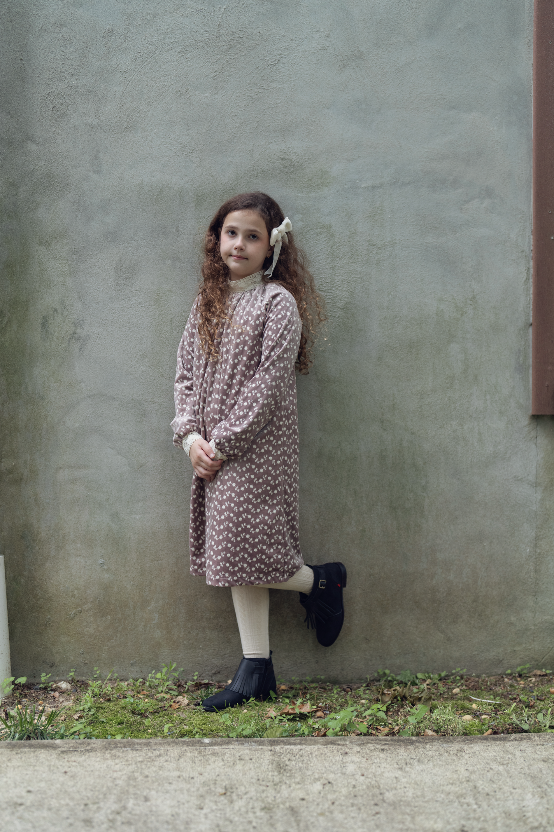 Embroidered Velvet Dress in by Space Grey