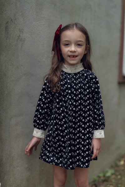 Embroidered Velvet Dress Space Grey Girls Dress - TheHushShop.com