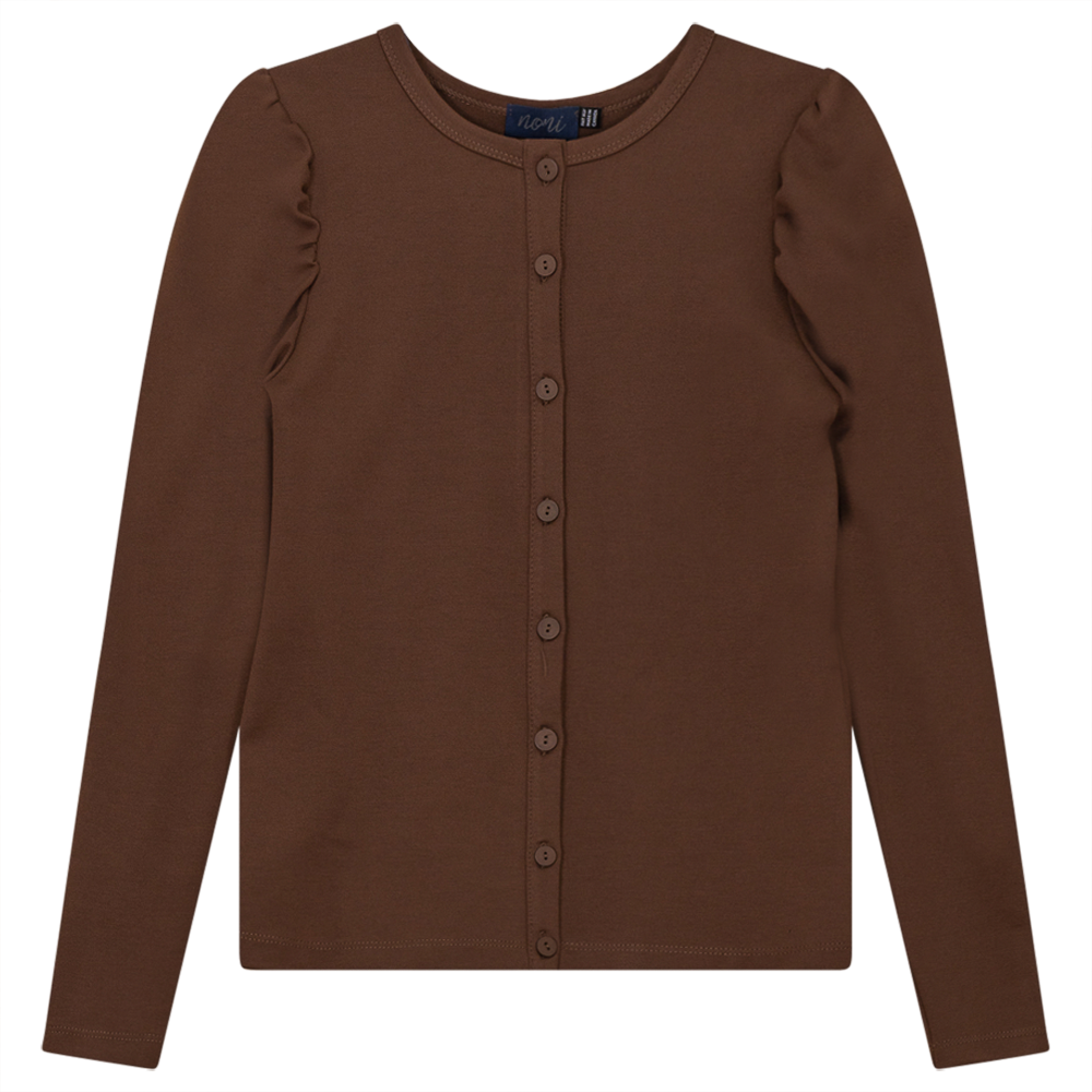 Ponte Top With Puff Shoulders in Brown by Noni