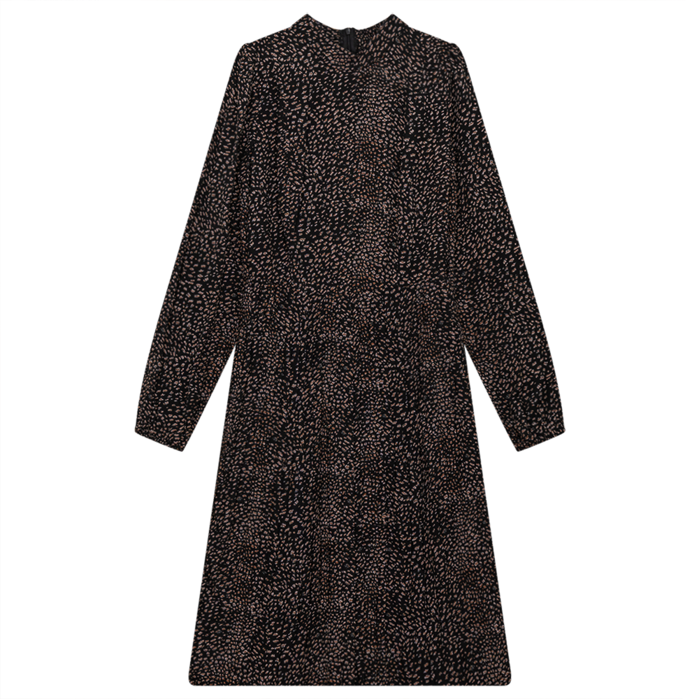 Pleated Floral Dress With Zip in Black by Noni