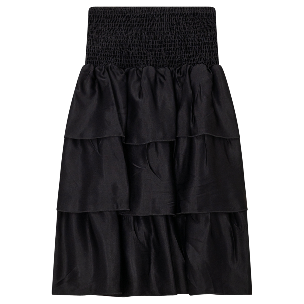 Smocked Drop Waist Tiered Skirt in Black by Noni