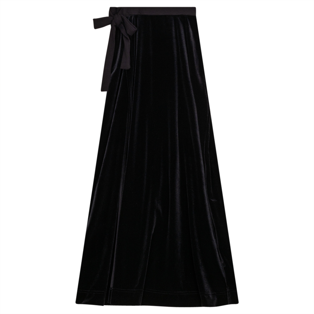Wrap Velour Long Skirt in Black by Noni