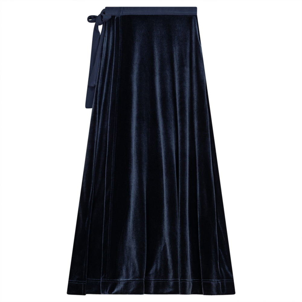Wrap Velour Long Skirt in Blue by Noni