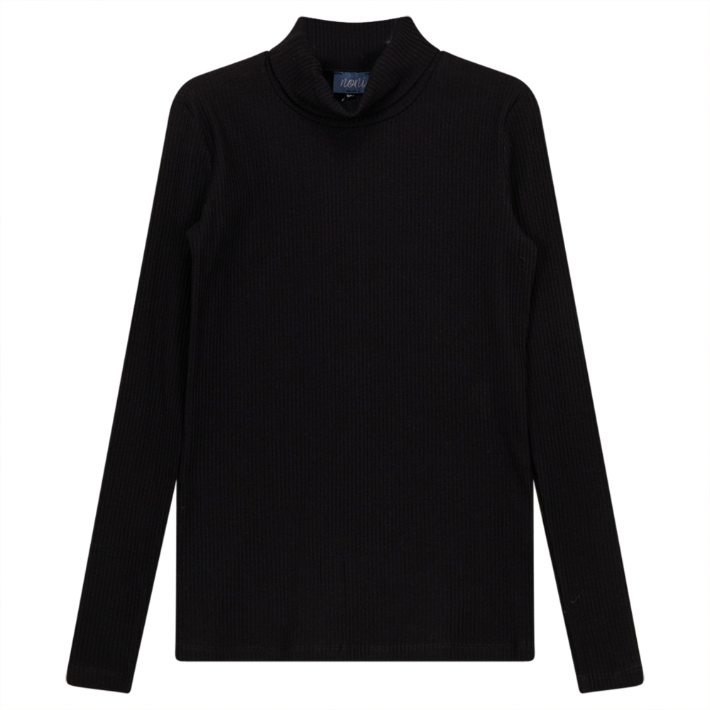 Ribbed Mock Neck Top in Black by Noni