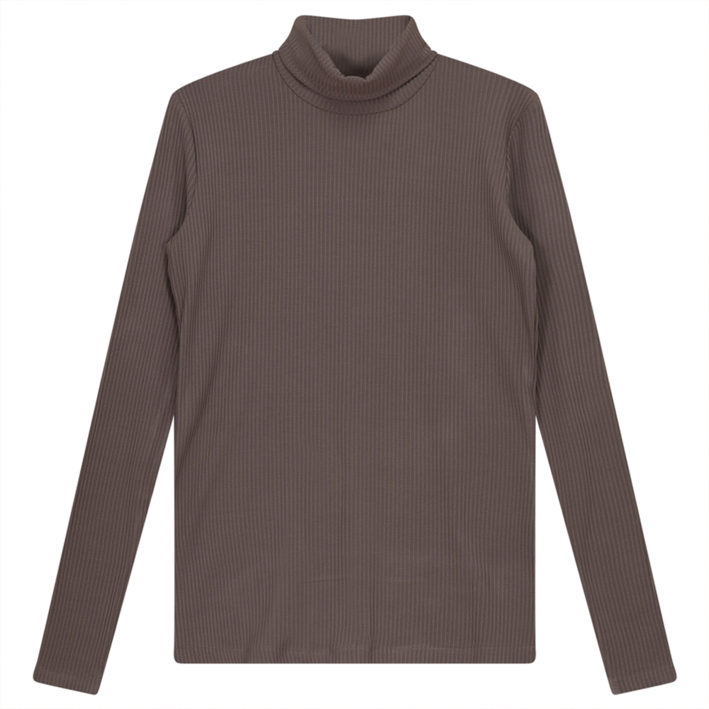Ribbed Mock Neck Top in Cocoa by Noni