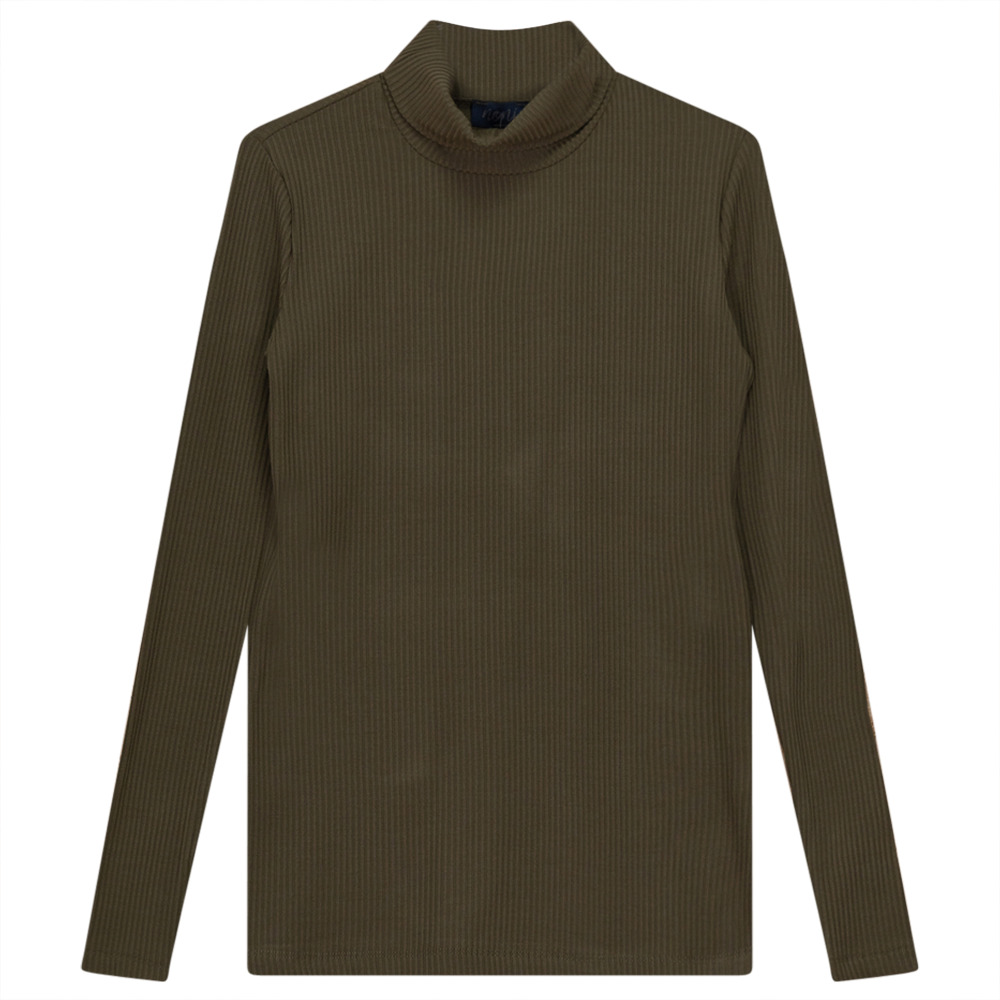 Ribbed Mock Neck Top in Olive by Noni
