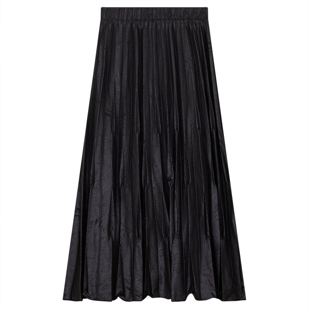 Rear Drop Pleated Midi-Skirt in Black by Noni