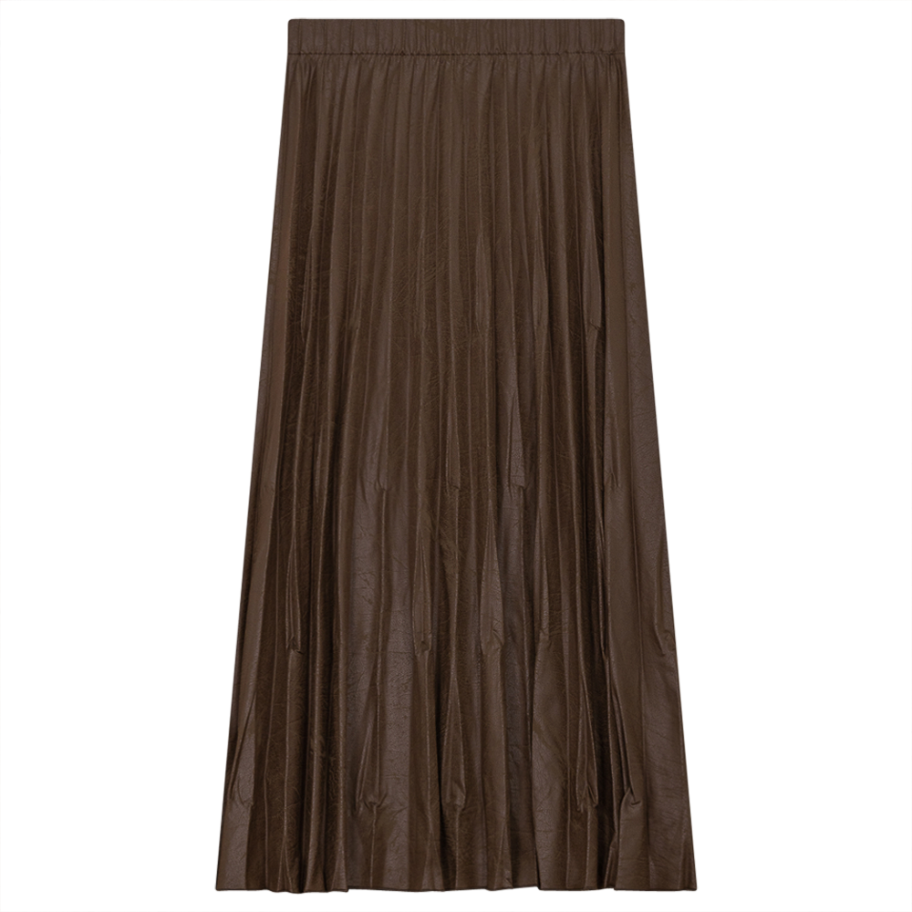 Rear Drop Pleated Midi-Skirt in Chocolate by Noni