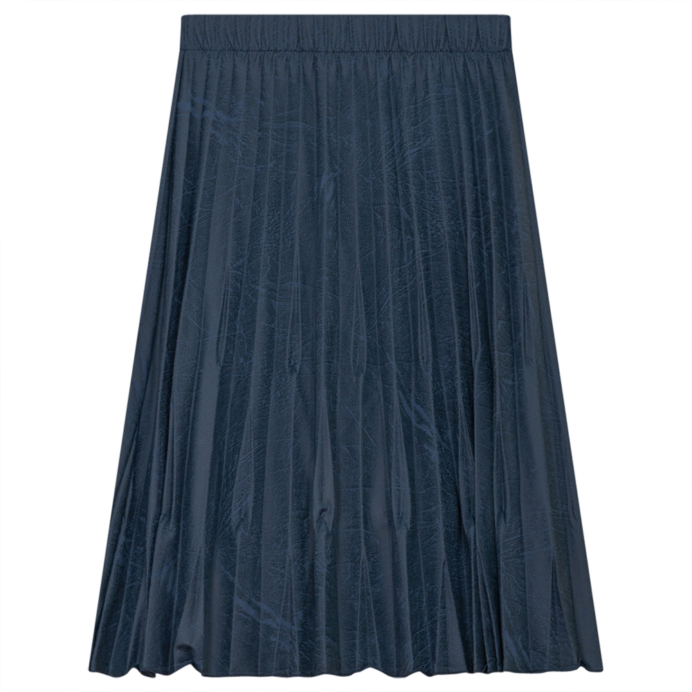 Rear Drop Pleated Skirt in Blue Denim by Noni