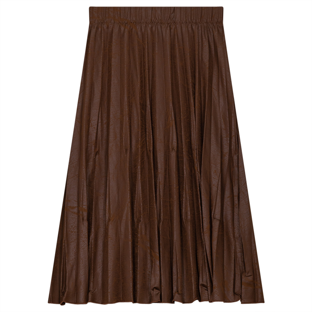 Rear Drop Pleated Skirt in Cognac by Noni