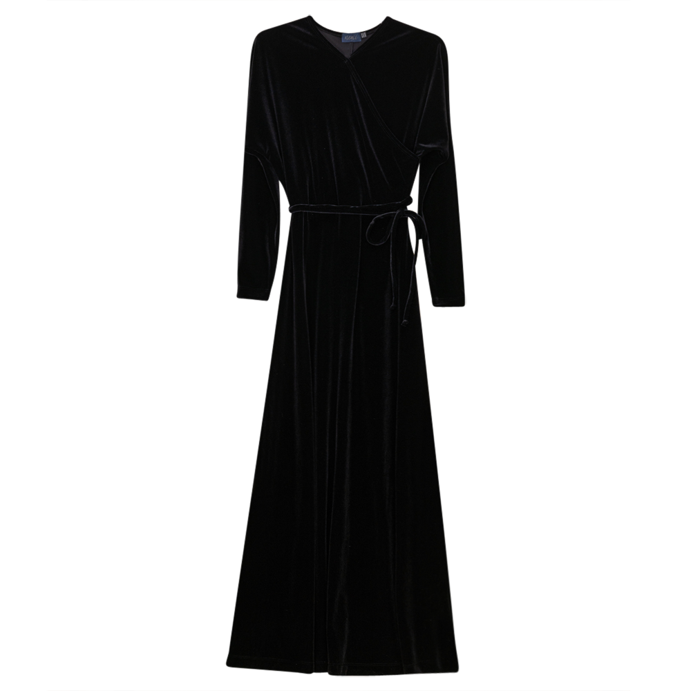 Diagonal Velour Wrap Dress in Black by Noni