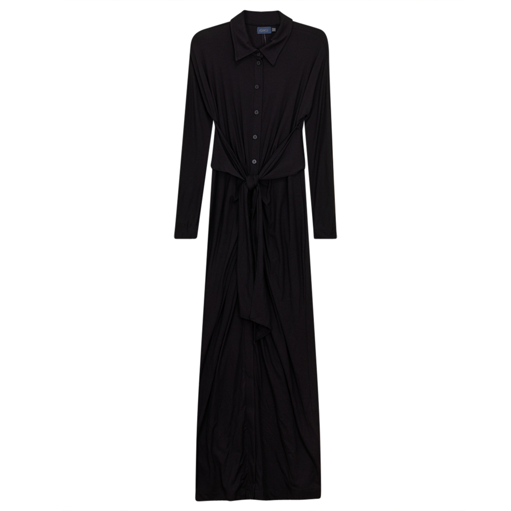 Dress With Collar And Belt in Black by Noni
