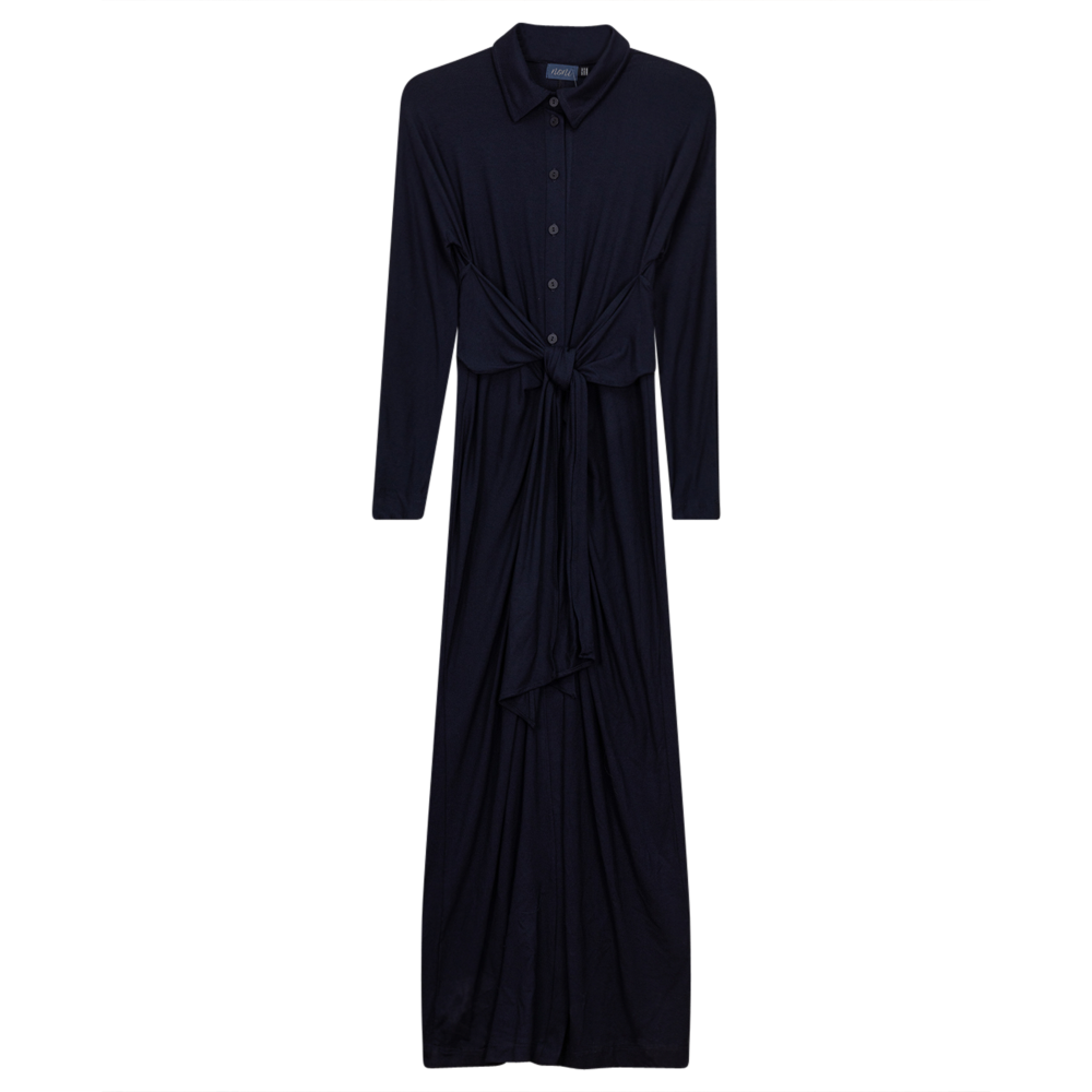 Dress With Collar And Belt in Blue Navy by Noni