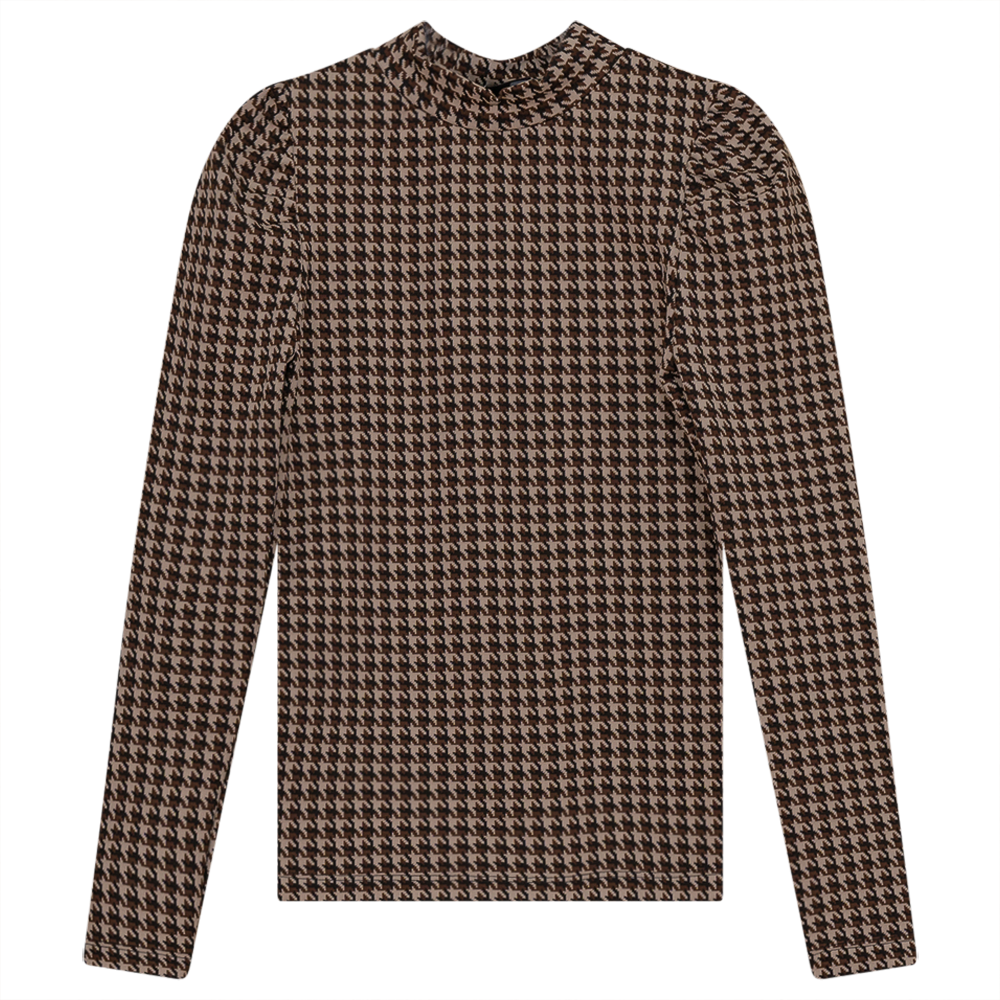 Puffed Shoulders Semi Turtle Neck Top in Print by Noni