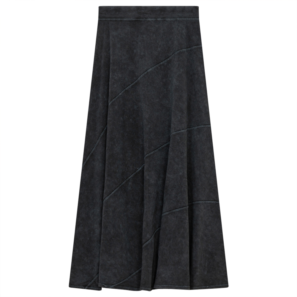 Ladies Long Denim Wash Skirt With Diagonal Cuts in by Red Myth