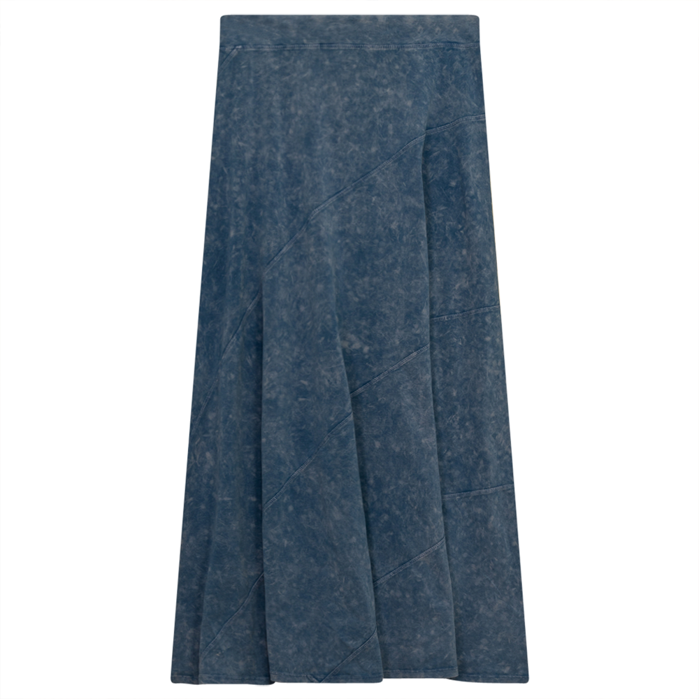 Ladies Long Denim Wash Skirt With Diagonal Cuts in Light Denim Wash by Red Myth