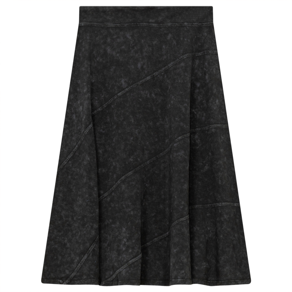 Ladies Short Denim Wash Skirt With Diagonal Cuts in Black Wash by Red Myth