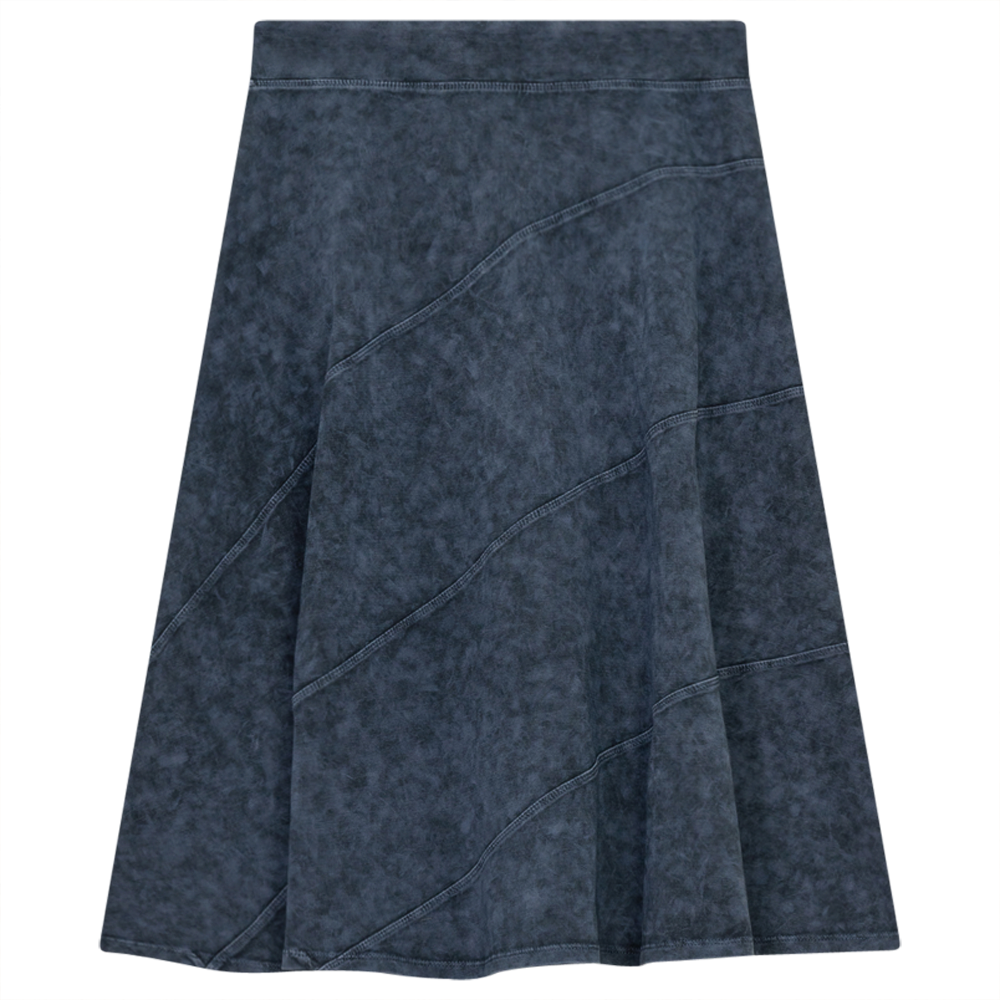 Ladies Short Denim Wash Skirt With Diagonal Cuts in Denim Wash by Red Myth