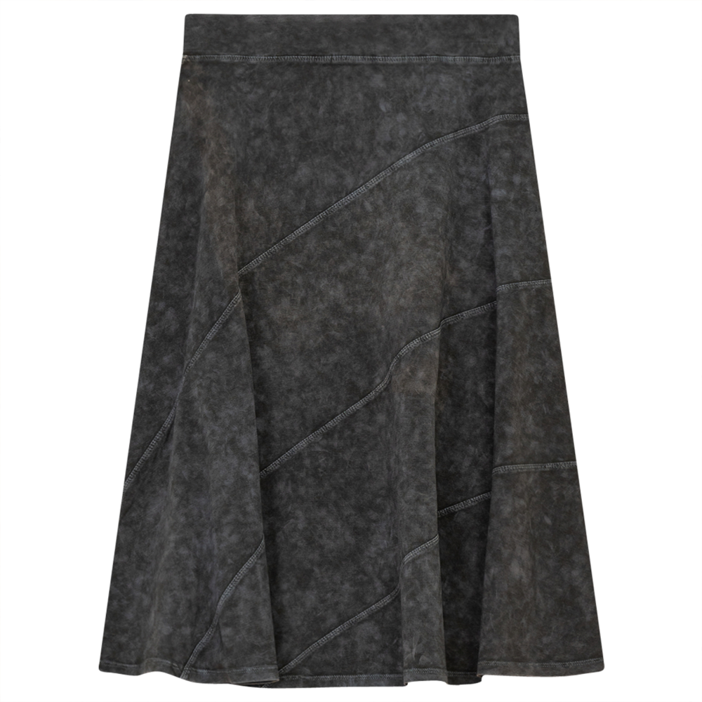 Ladies Short Denim Wash Skirt With Diagonal Cuts in Grey Wash by Red Myth