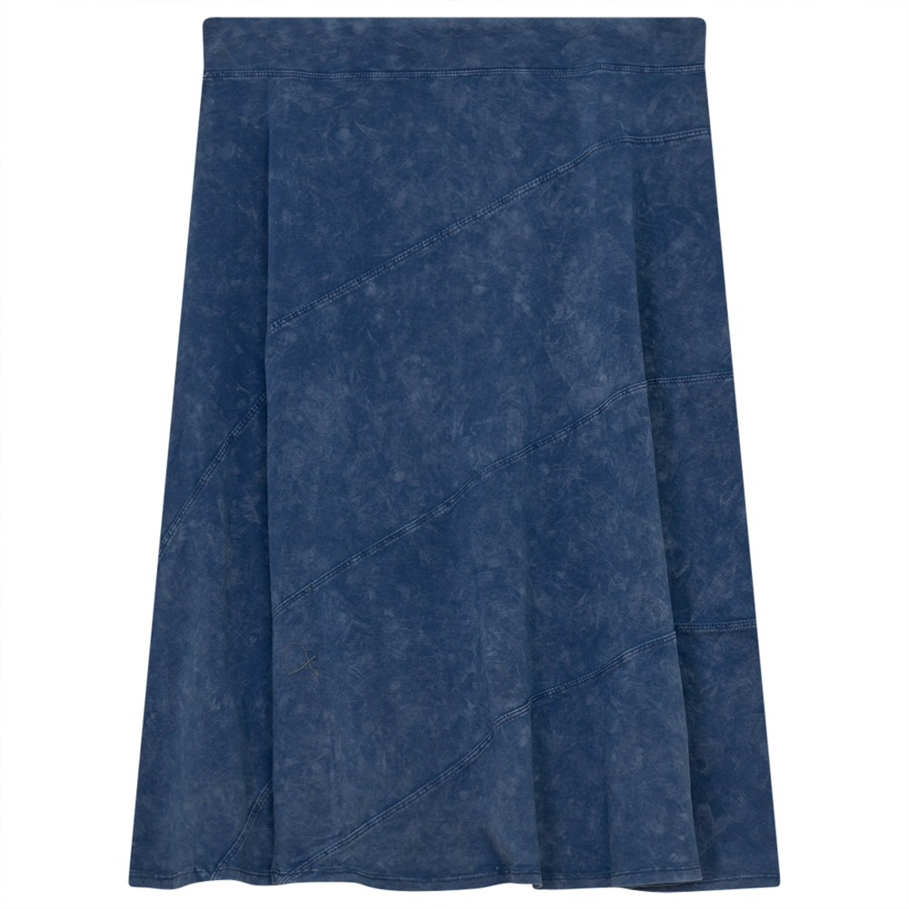 Ladies Short Denim Wash Skirt With Diagonal Cuts in Indigo Wash by Red Myth